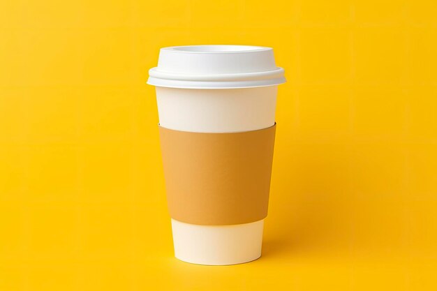 Blank coffee cup isolated on yellow background