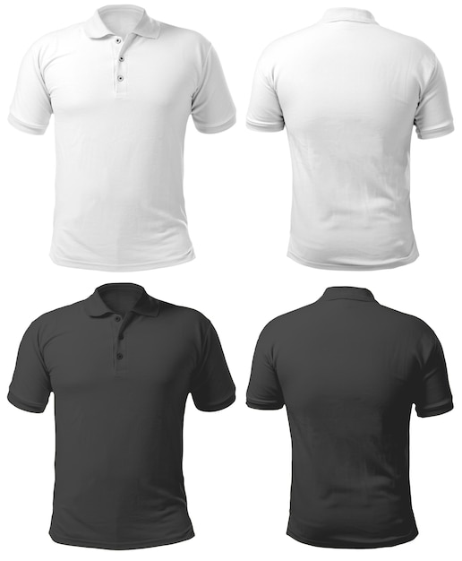 Photo blank collared polo shirt mock up template front back view isolated black and white tshirt mockup