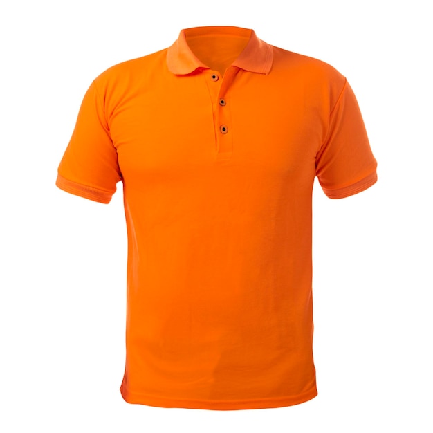 blank collared polo shirt mock up template front view isolated on white plain orange tshirt mockup