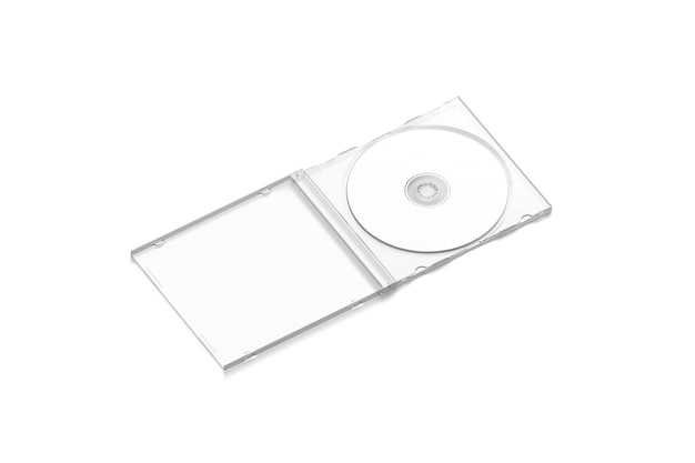 Foto custodia per compact disc vuota aperta involucro cd trasparente per salvare il modello di programma digitale