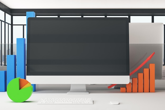 Blank computer monitor and color stock chart