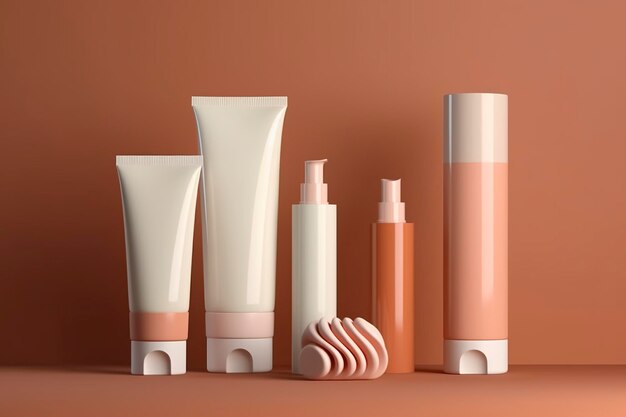 Blank cosmetic skincare makeup containers 3D Render Generative AI