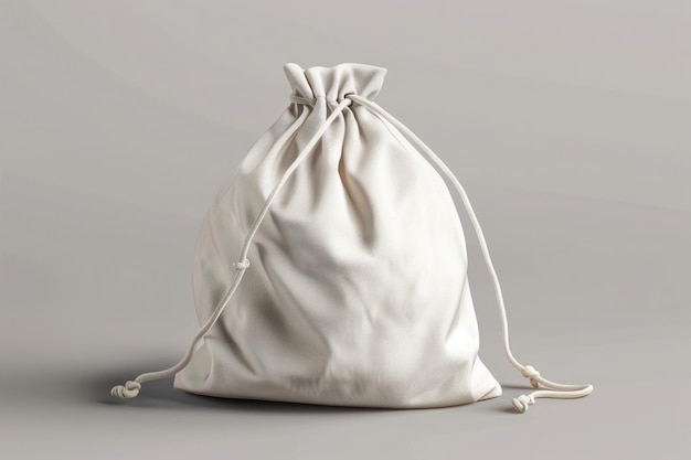 Photo blank cotton drawstring bag mockup for branding and zero waste concept 3d rendering