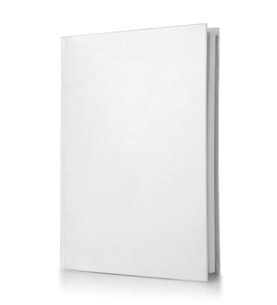 Foto copertina vuota del libro chiuso su sfondo bianco