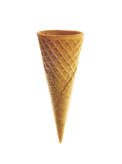 Photo blank crispy ice cream cone isolated on white background path back lit