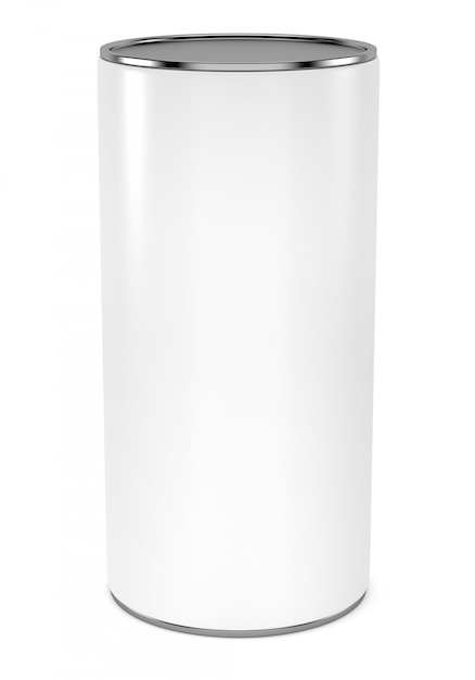 Blank cylindrical package with metal cap on white background