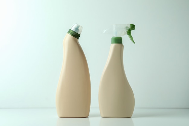 Blank detergent bottles on white isolated background