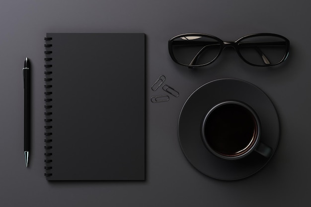 Blank diary and coffee cup black style