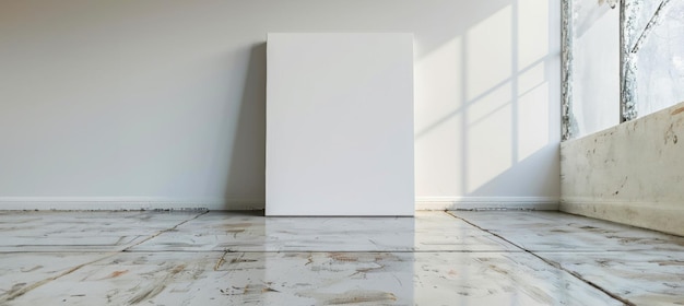 Blank doek op een witte muur met schaduwspel in een heldere kamer