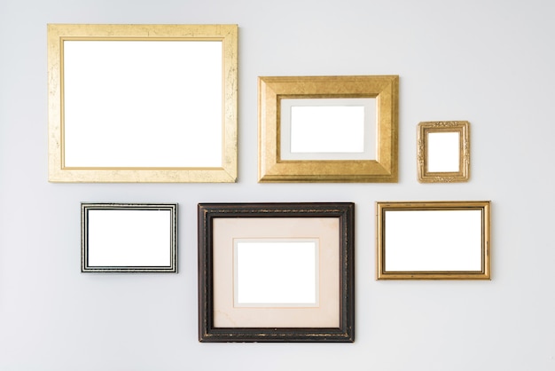 Blank empty frames on white surface.