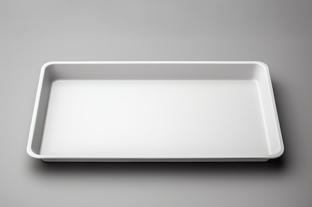 Blank empty plastic or paper tray mockup on grey background