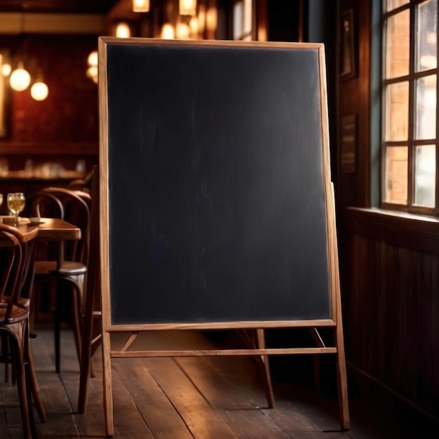 Photo blank empty standing blackboard sign in restaurant