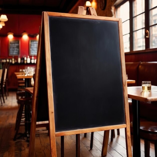 Blank empty standing blackboard sign in restaurant