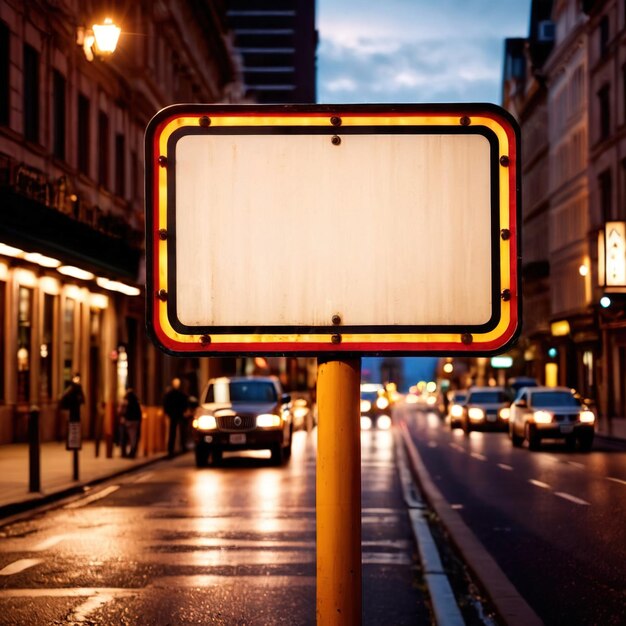 Blank empty street traffic sign on road
