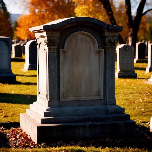 Пустая надгробная скала на кладбище сообщение из погребения