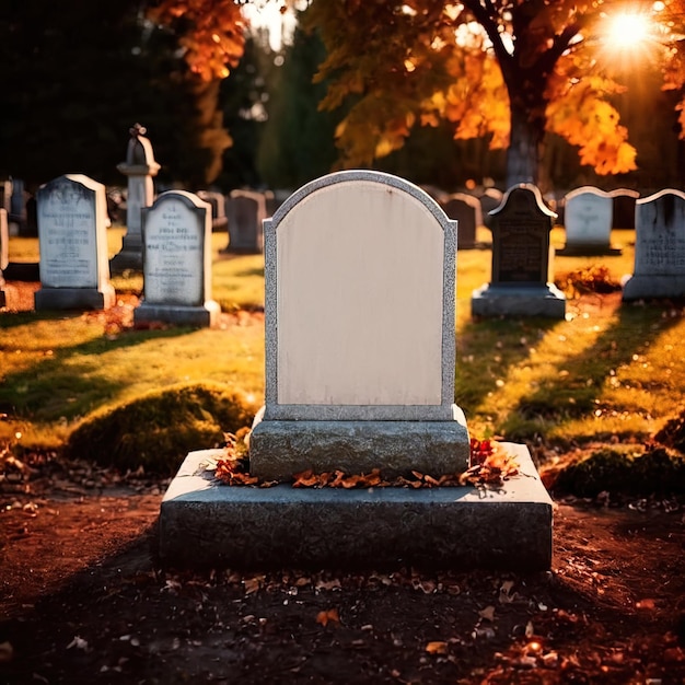 Пустая надгробная скала на кладбище сообщение из погребения