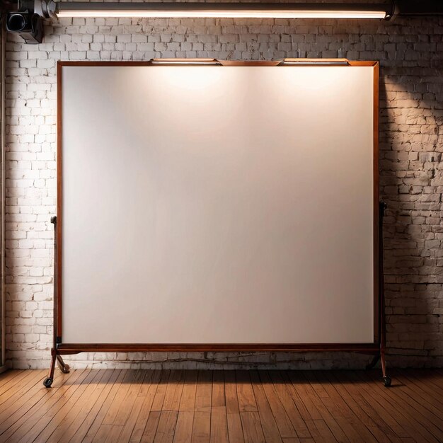 Photo blank empty whiteboard for customizable written message in retro vintage auditorium