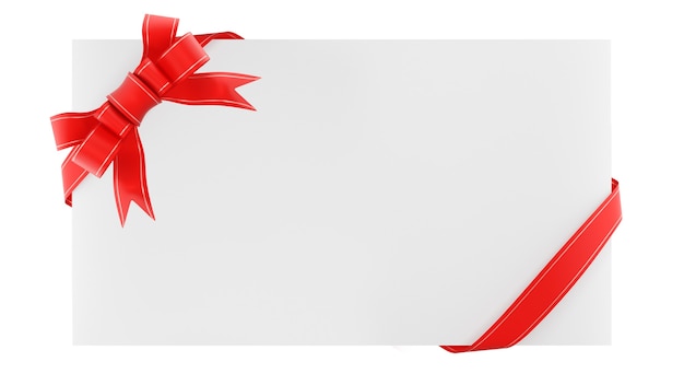 Blank envelope with gift ribbon. Congratulation note. Isolated on white background. 3d render.