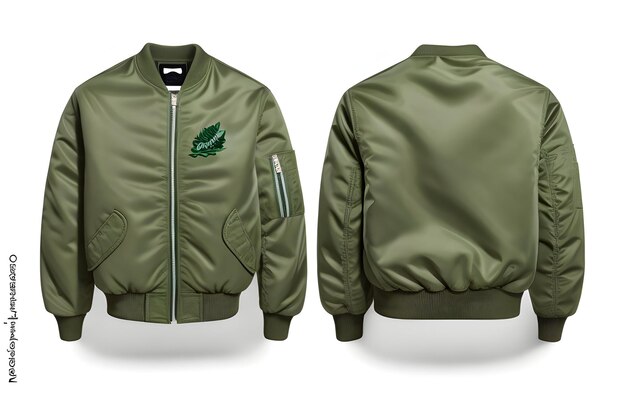 Blank Fern Green varsity bomber jacket isolated on white background