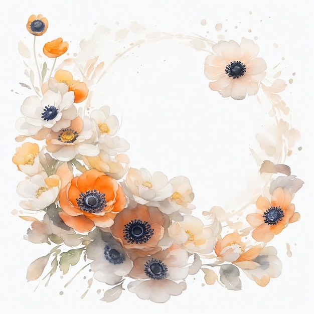 Blank floral design elements watercolor art white background