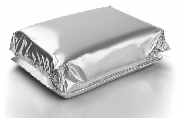 Blank foil food pack isolated on white background Royaltyfree fictitious generative AI artwork