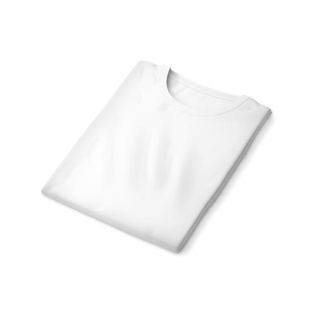 白い背景に分離された空白の折り畳まれた T シャツのモックアップ