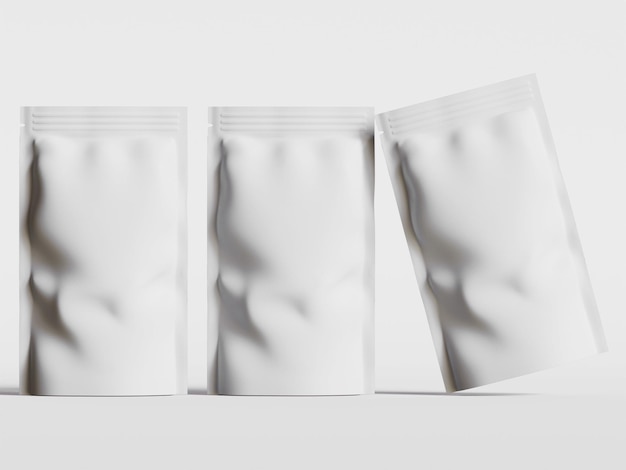 Blank folie plastic of zak zak zak zak verpakking mock-up geïsoleerd op witte achtergrond