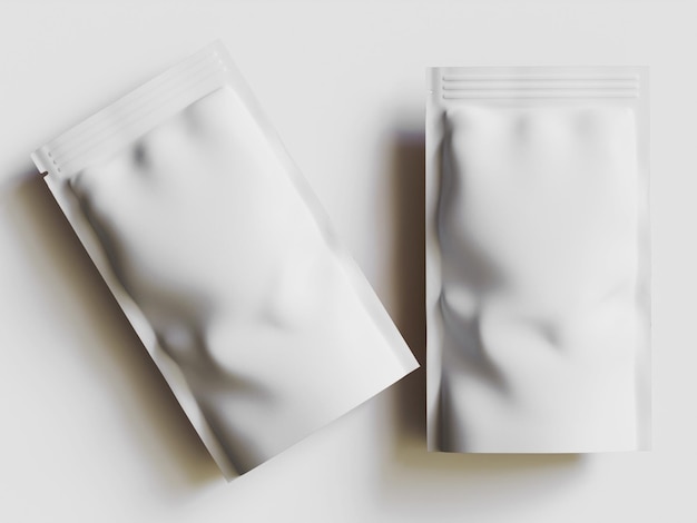 Blank folie plastic of zak zak zak zak verpakking mock-up geïsoleerd op witte achtergrond
