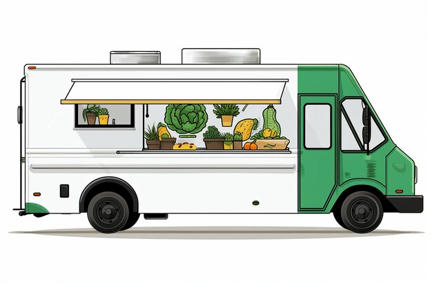 Foto blank food truck met een eten en koken demonstratie voor kinderen