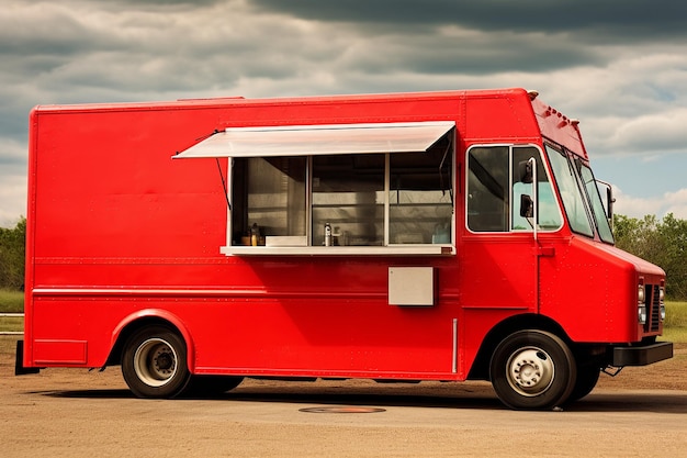 Photo blank food truck with a food truck rally or gathering scene