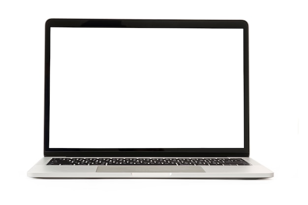 Blank form of laptop computer frame with white background for add template infographic or presentation and advertisement. Technology and object with clipping path.