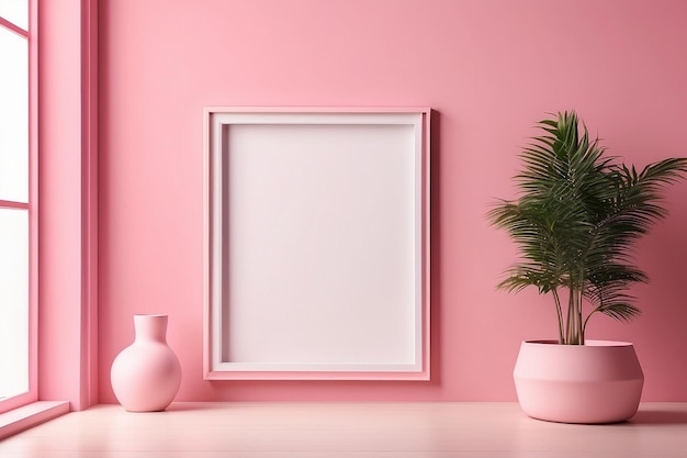 Blank fotolijst in roze kamer voor mock-up