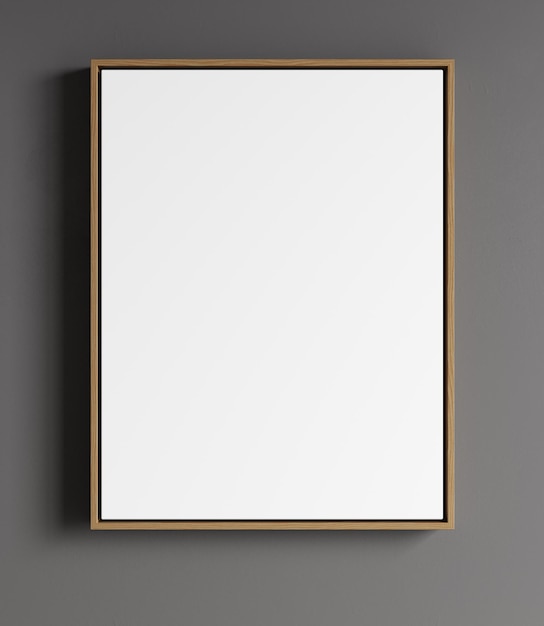 Blank frame on gray wall mock up vertical wooden poster frame on wall picture frame isolated on a wall mock up for picture or photo frame empty frame 3d render