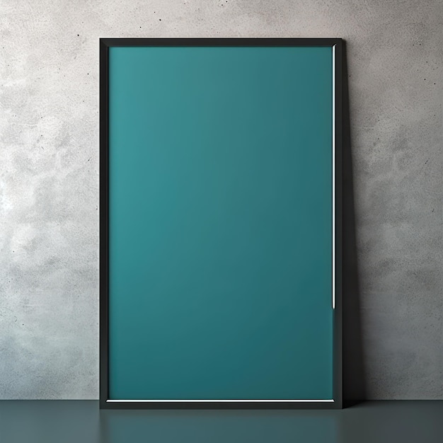 Blank frame in turquoise achtergrond met turquoise muur in de stijl van donkergrijs en grijs poster nieuw