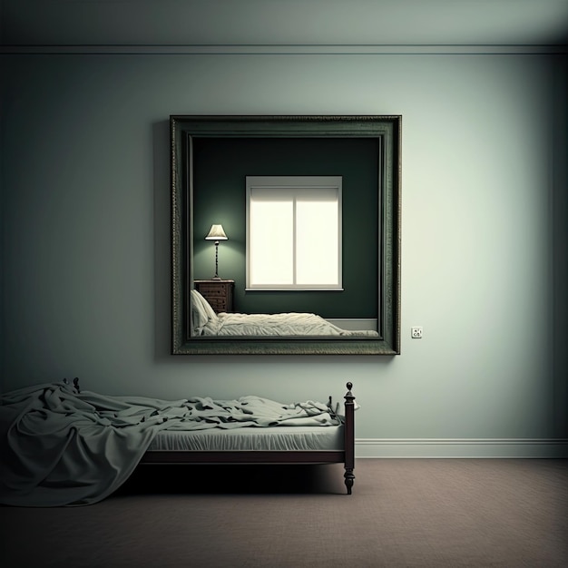 Blank frame Interieur slaapkamer Gemaakt door AI Kunstmatige intelligentie