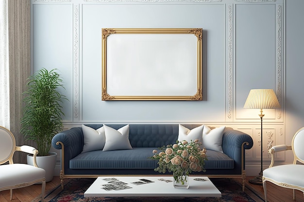 Blank Frame Mockup in an Victorian Living Room Interior Design