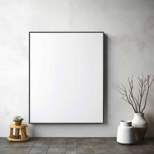 Blank frame mockup on wall Poster mockup Clean modern minimalist Generative AI