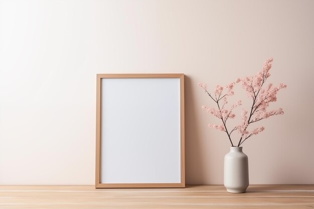 Blank Frame with Elegant Blossoms in Minimalistic Setting