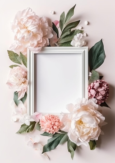 A blank frame with flowers on it with copyspace for text