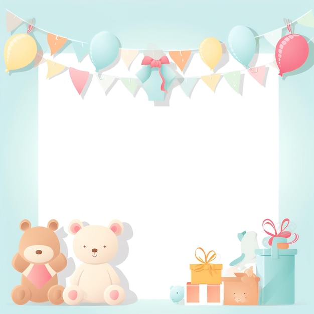 A blank frame with a teddy bear and a teddy bear on it.