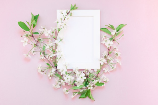 Blank frame with white flowers