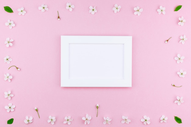 Blank frame with white flowers