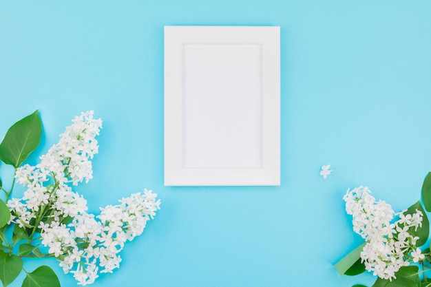 Blank frame with white flowers