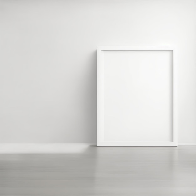blank framed canvas mockup on the ground white wall