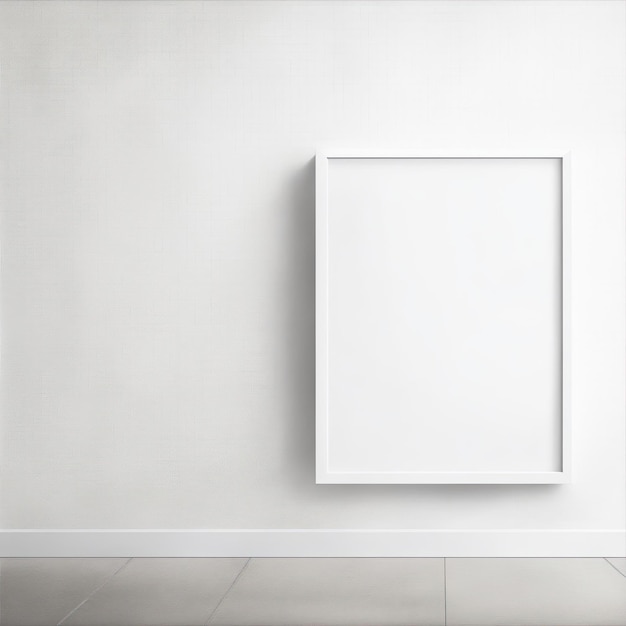 blank framed canvas mockup on the ground white wall