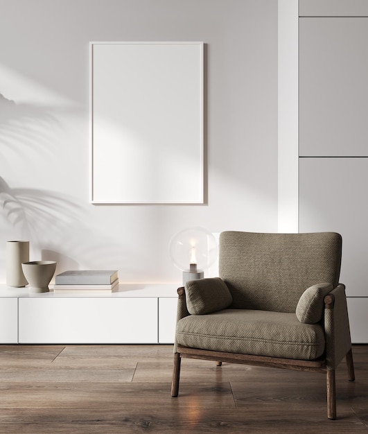 Foto cornici vuote mock up in soggiorno moderno interni in stile minimalista rendering 3d