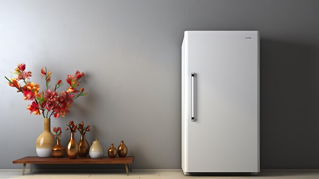 Foto modello di frigorifero vuoto sullo sfondo con spazio di copia per il testo modello di refrigeratore per la cucina