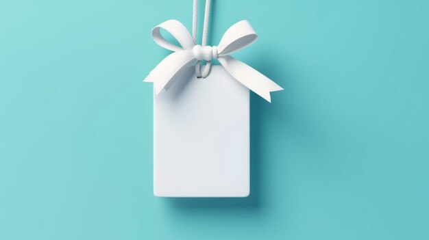 Blank gift card or hanging white note with blue cyan Ai Generative