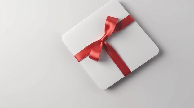 Photo blank gift card or white note with red rope bow ai generative