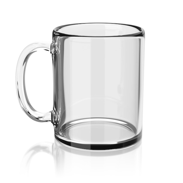 Blank glass mug isolated on white 3D rendering